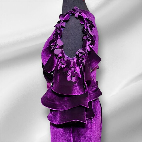 Couture Purple Velvet Stretch Mermaid Dress Size 8 - Picture 5 of 8